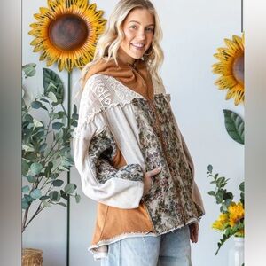 Oli & Hali Floral Patchwork Jacket - Brown and Cream